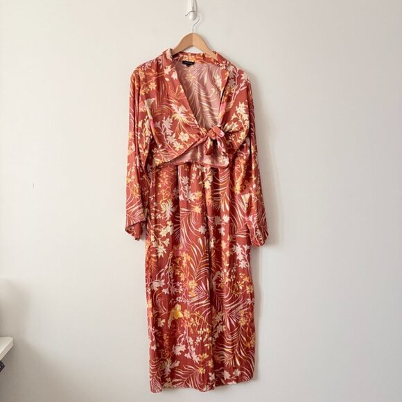 Dynamite SET Heidi Flowy Wide Leg Pants Maeve Tie Front Top Satin Floral Small - Picture 3 of 9